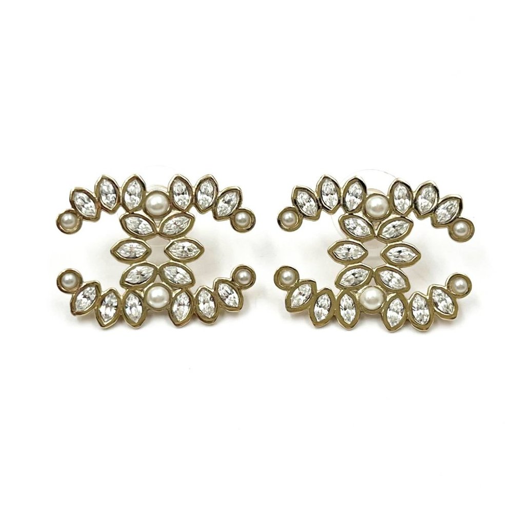 Chanel Gold CC Marquise Crystal Large Piercing Earrings